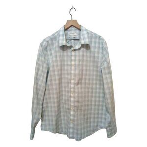 Calvin Klein Blue & White Plaid Cool Tech Casual Button Down Shirt Sz XL